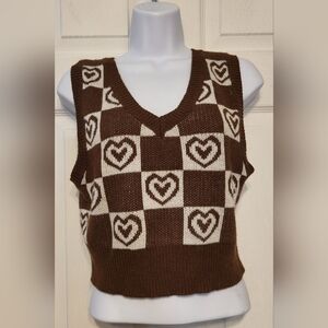 No Comment Womens Vintage Sweater Vest XL Brown & Tan